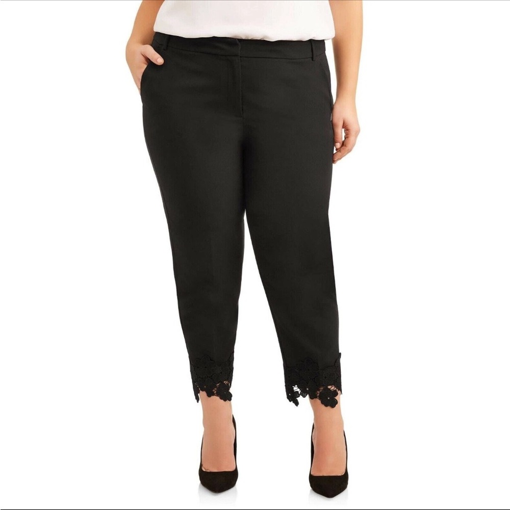 Lifestyle Attitudes Women's Plus Size Stretch Woven Pant with Crochet Trim 16W